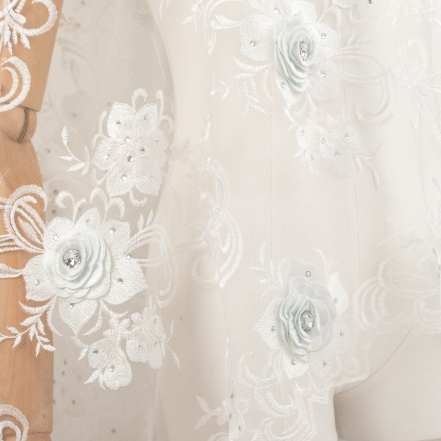3D Flower with Gemstone Jewel Lace White Design-2