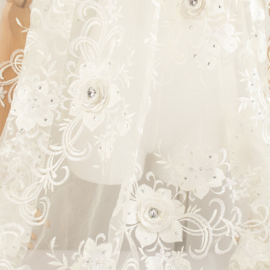 3D Flower with Gemstone Jewel Lace White Design-2