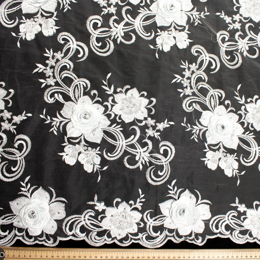 3D Flower with Gemstone Jewel Lace White Design-2