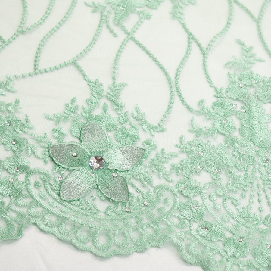 3D Flower with Gemstone Jewel Lace Design-4 Mint