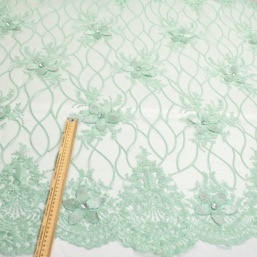 3D Flower with Gemstone Jewel Lace Design-4 Mint