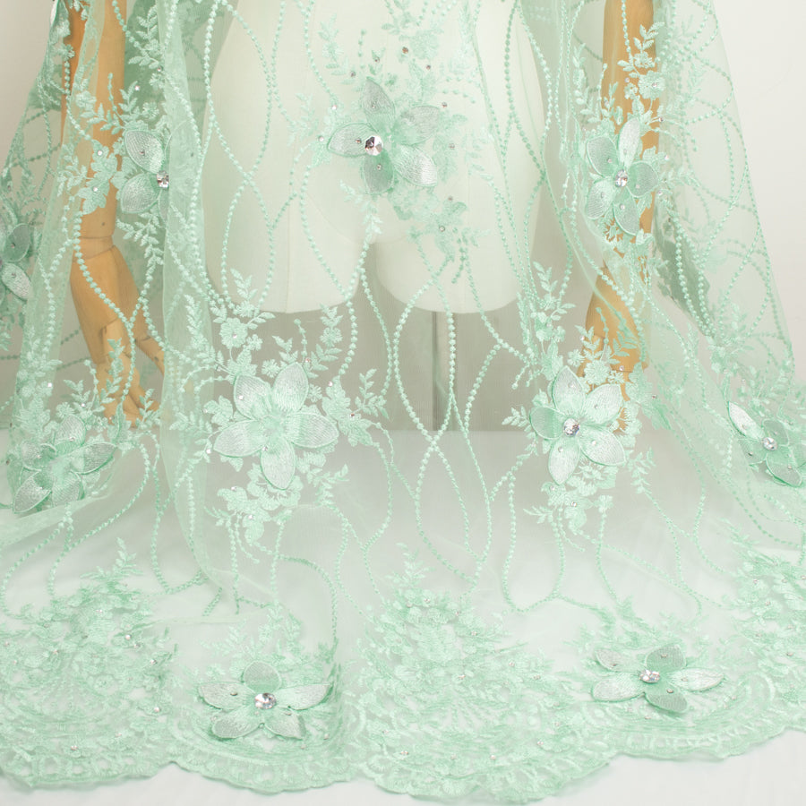 3D Flower with Gemstone Jewel Lace Design-4 Mint
