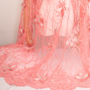 3D Flower with Gemstone Jewel Lace Design-4 Dusty Pink