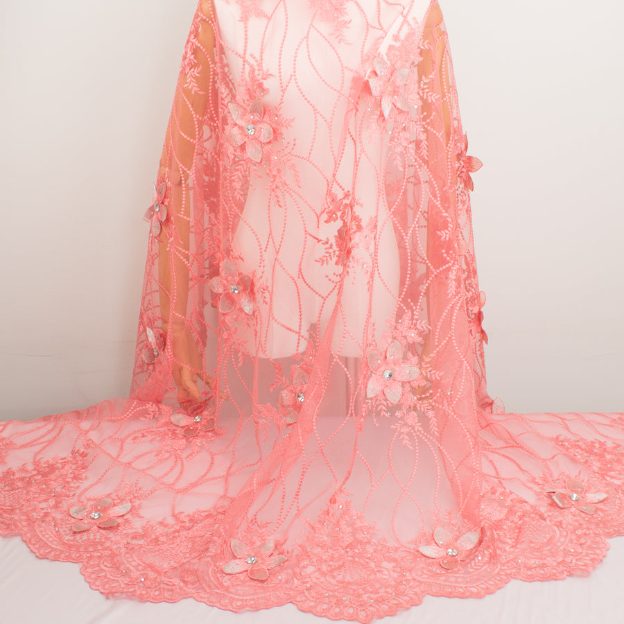 3D Flower with Gemstone Jewel Lace Design-4 Dusty Pink