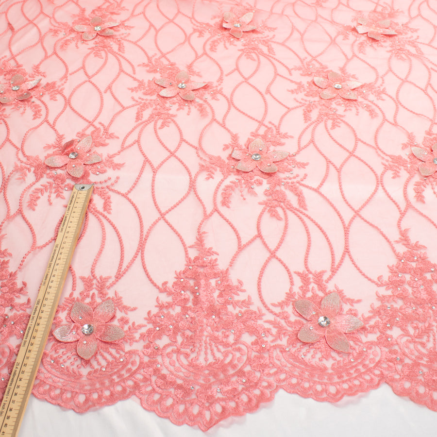 3D Flower with Gemstone Jewel Lace Design-4 Dusty Pink