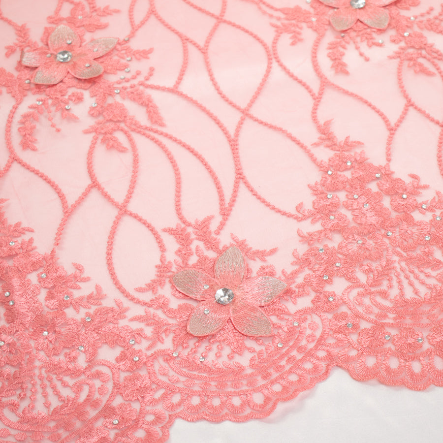 3D Flower with Gemstone Jewel Lace Design-4 Dusty Pink