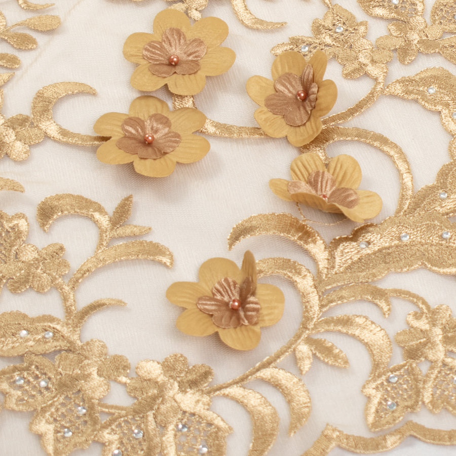 3D Flower with Gemstone Jewel Lace Design-5 Gold