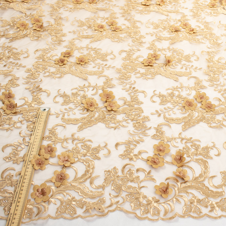 3D Flower with Gemstone Jewel Lace Design-5 Gold