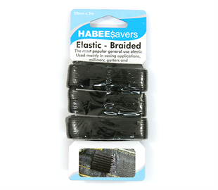 BRAIDED ELASTIC - 20MM X 3M BLACK