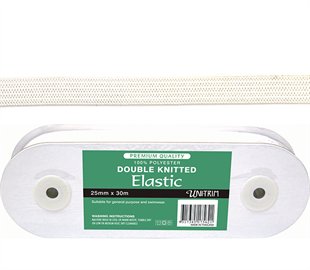 Uni-Trim Elastic Double Knitted - 9mm White