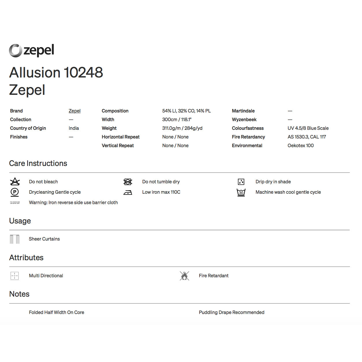 Allusion by Zepel Curtain Sheer Fabric