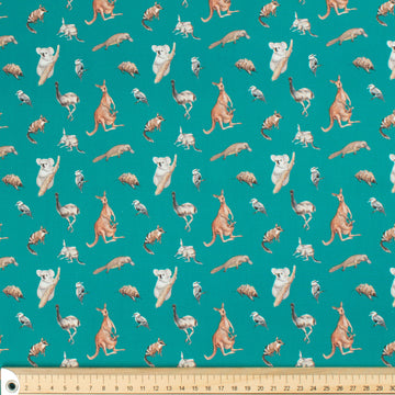 Australiana/Aboriginal Inspired Cotton Prints Design - Australian Animals on Turquoise