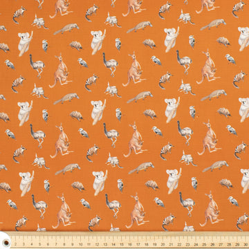 Australiana/Aboriginal Inspired Cotton Prints Design - Australian Animals on Orange