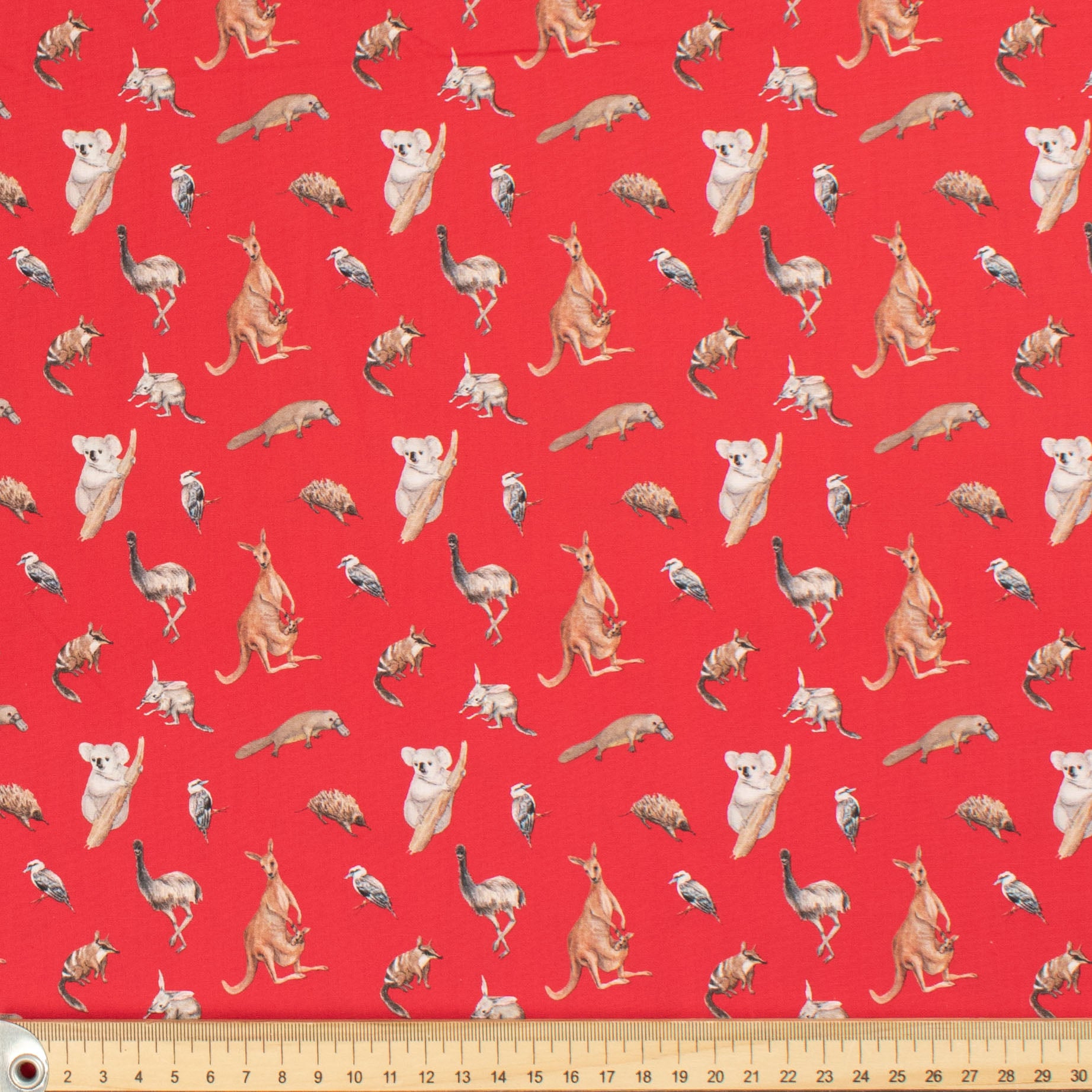 Australiana/Aboriginal Inspired Cotton Prints Design - Australian Animals on Red