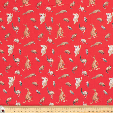 Australiana/Aboriginal Inspired Cotton Prints Design - Australian Animals on Red