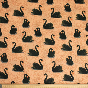 Australiana/Aboriginal Inspired Cotton Prints Design - Black Swan on Dusty Orange