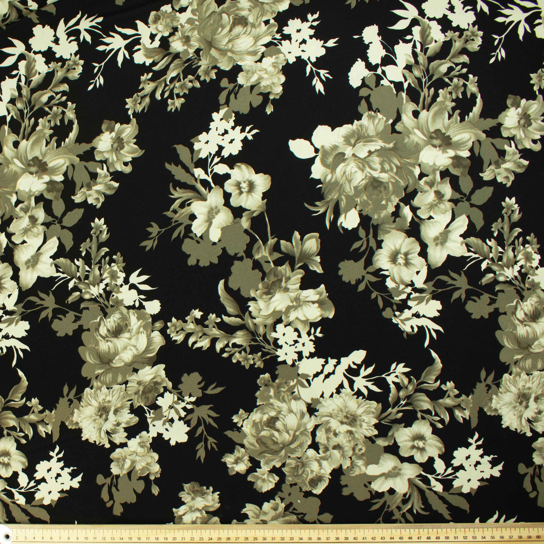 Ayla Printed Crepe Design-685 Grey Floral on Black