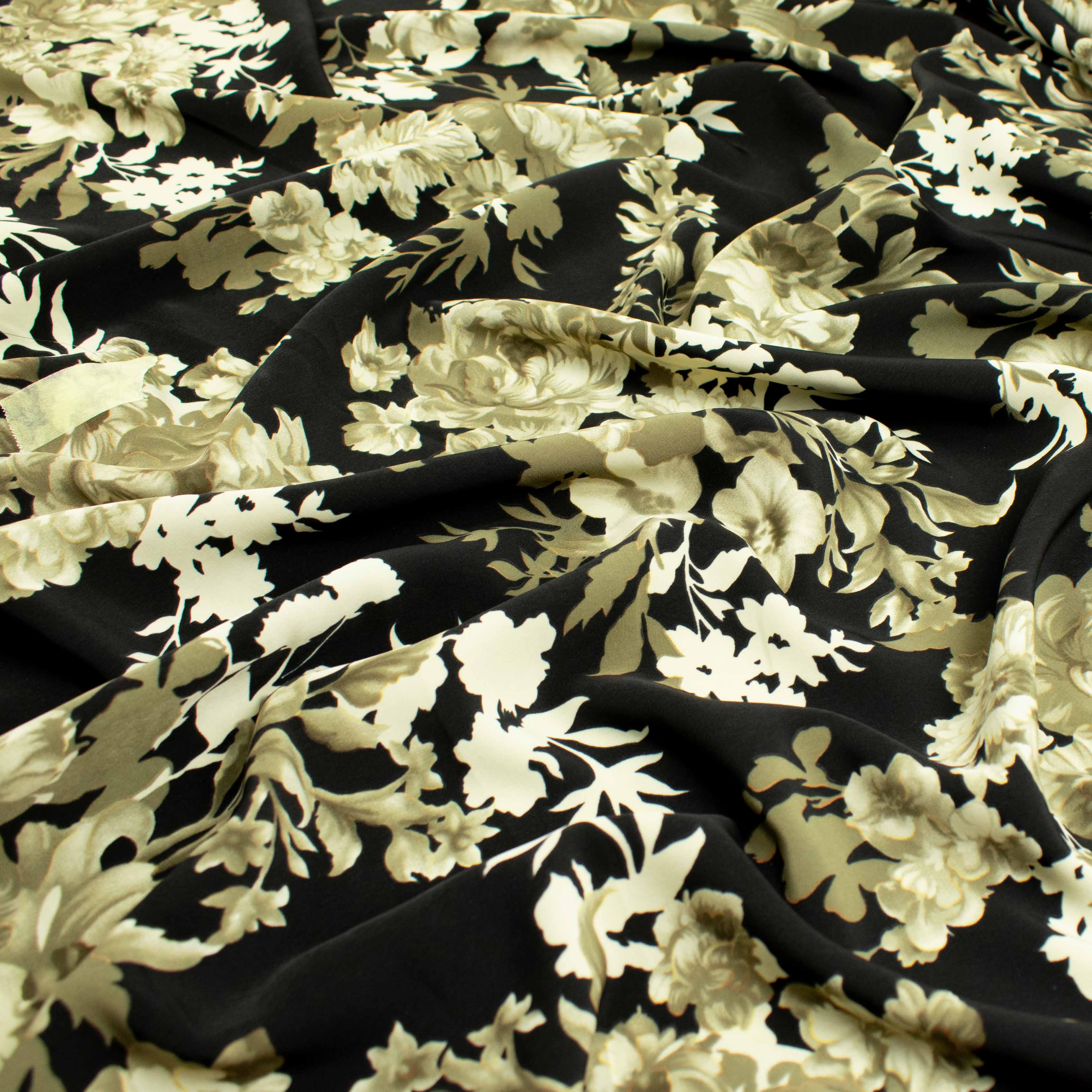 Ayla Printed Crepe Design-685 Grey Floral on Black