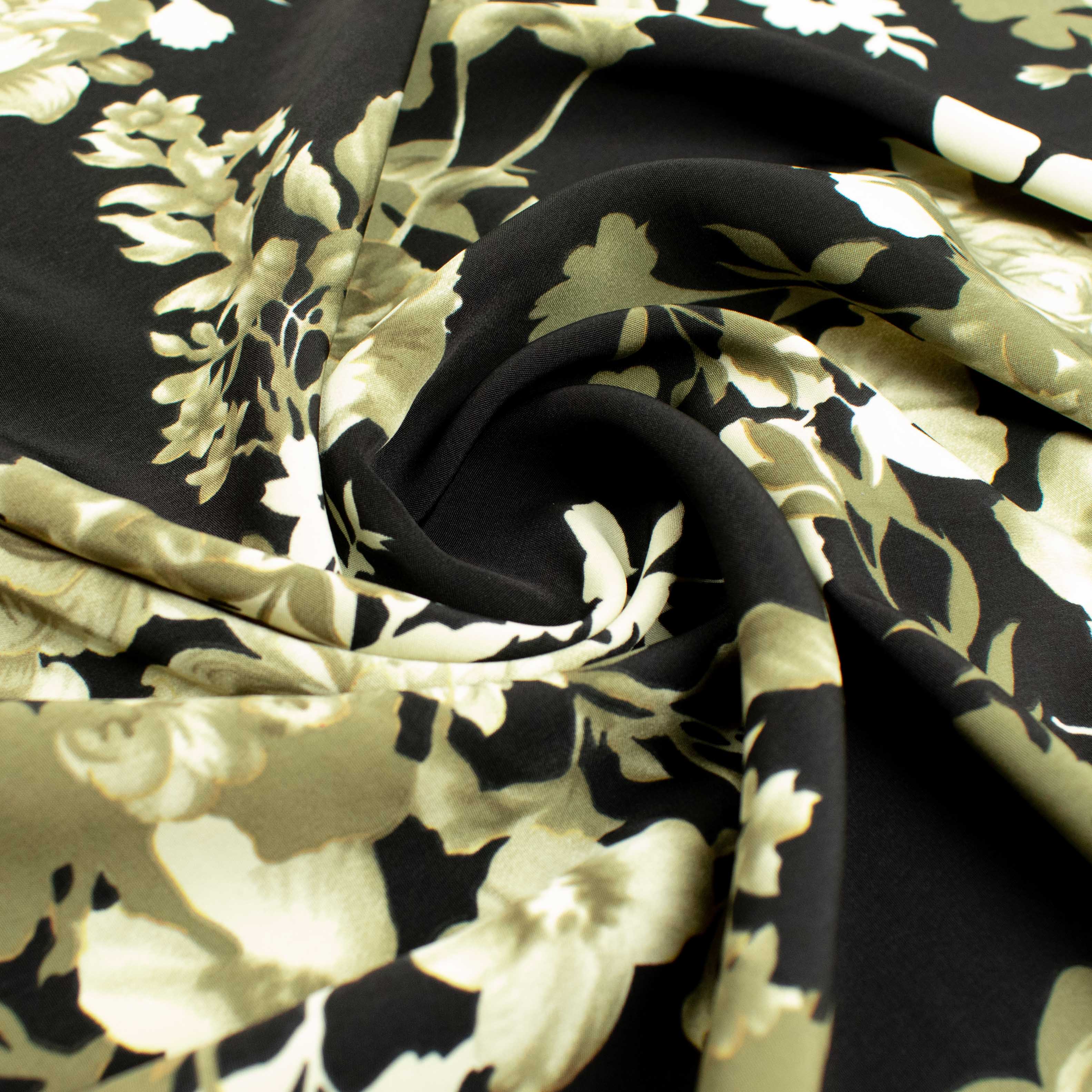 Ayla Printed Crepe Design-685 Grey Floral on Black