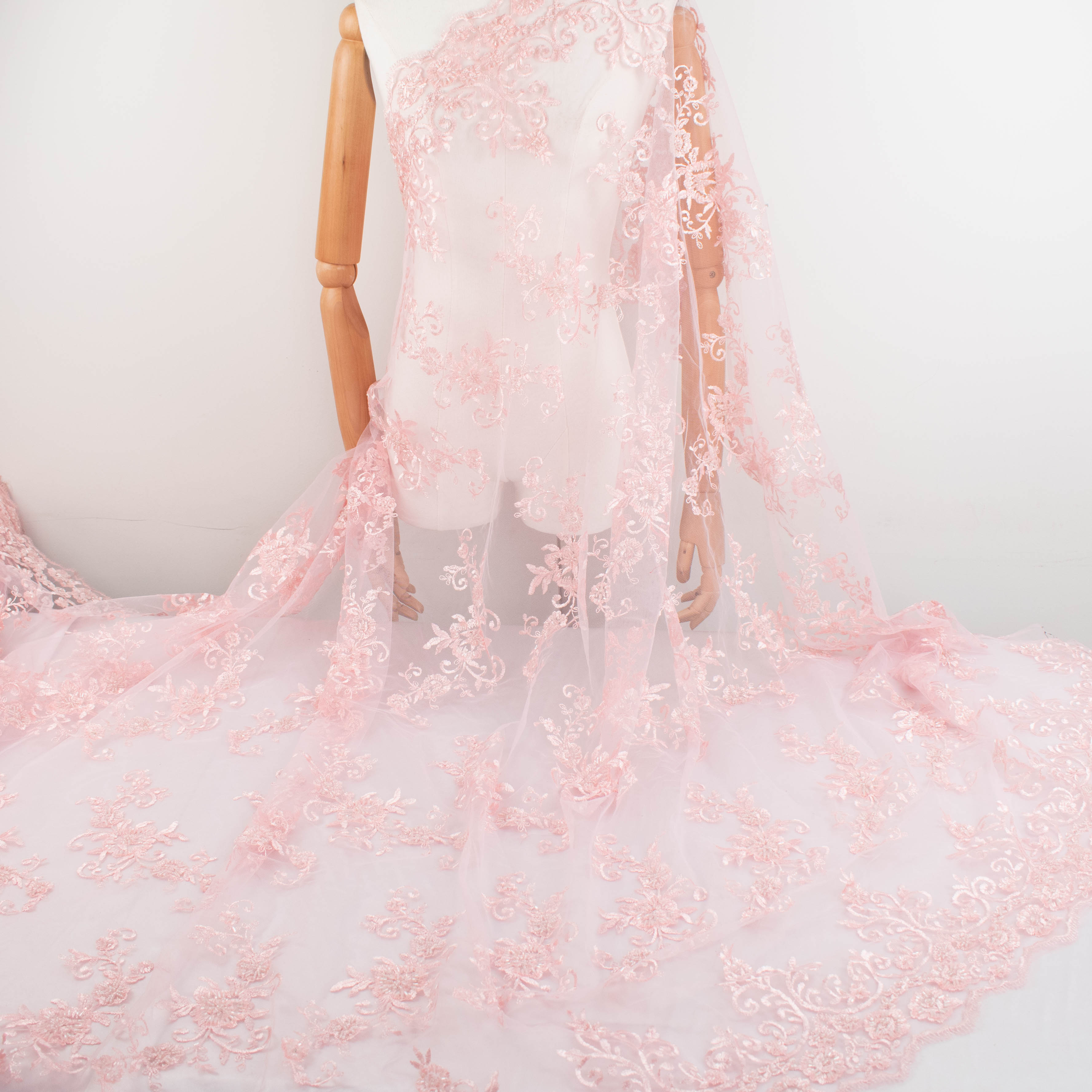Beaded Embroidered Lace Baby Pink