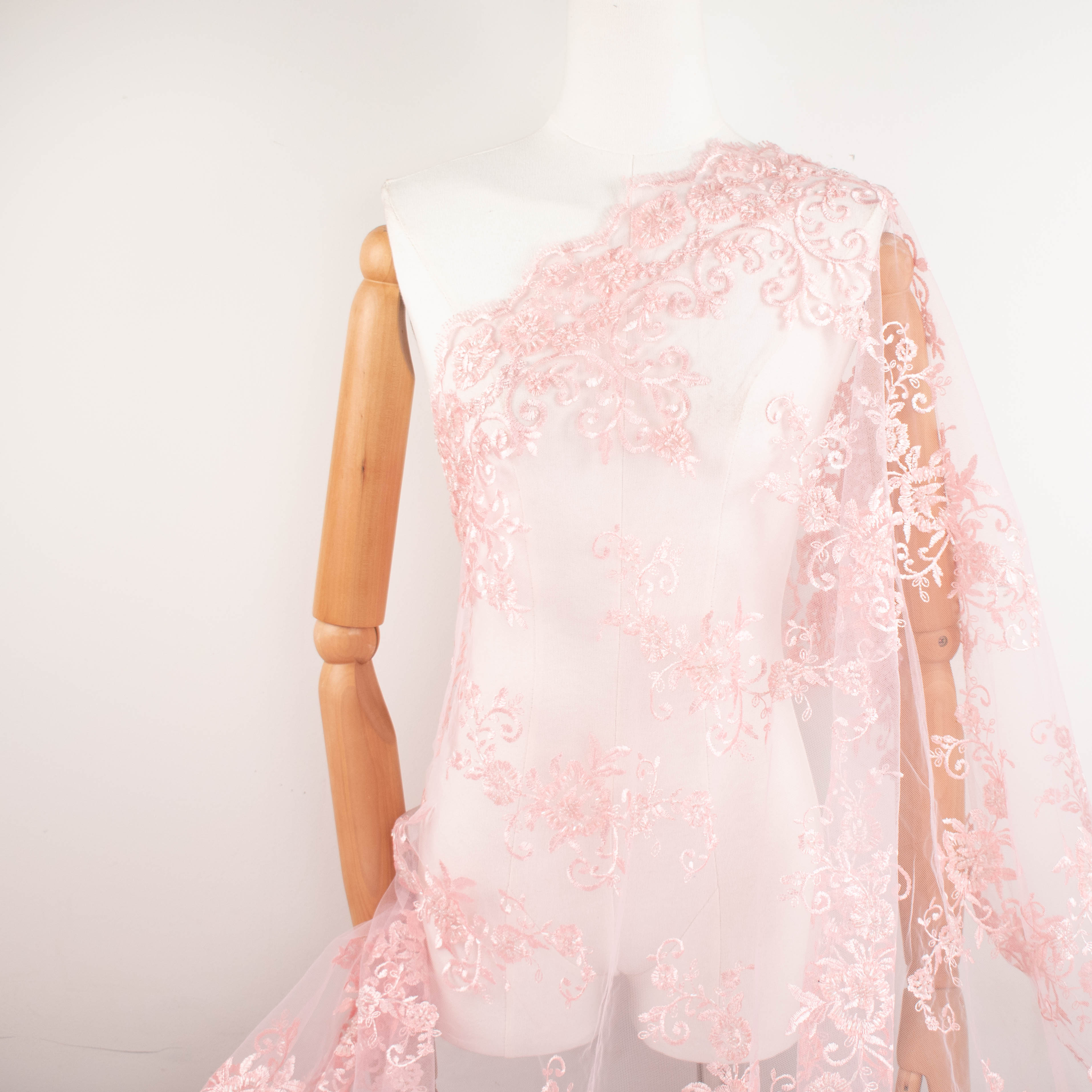 Beaded Embroidered Lace Baby Pink