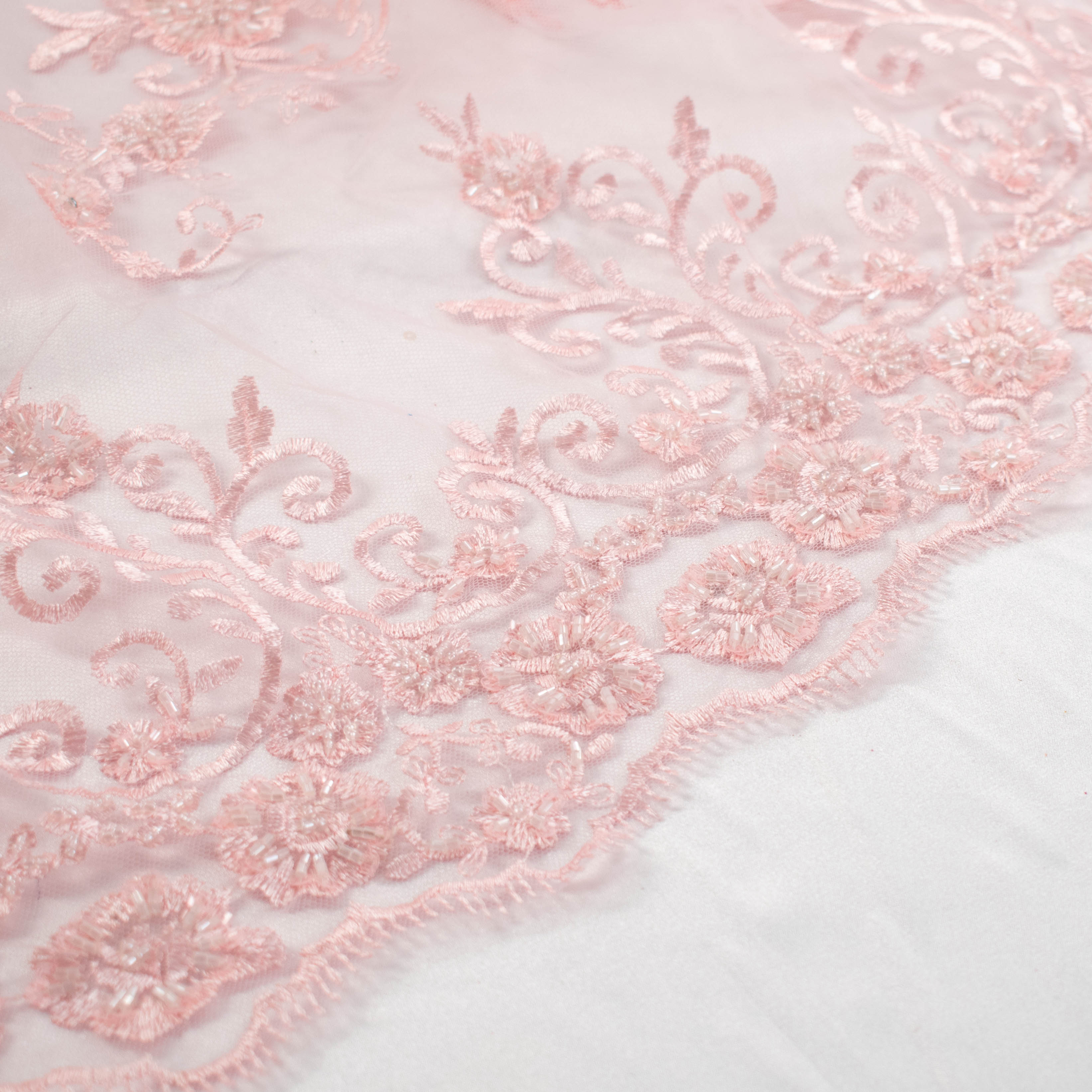 Beaded Embroidered Lace Baby Pink