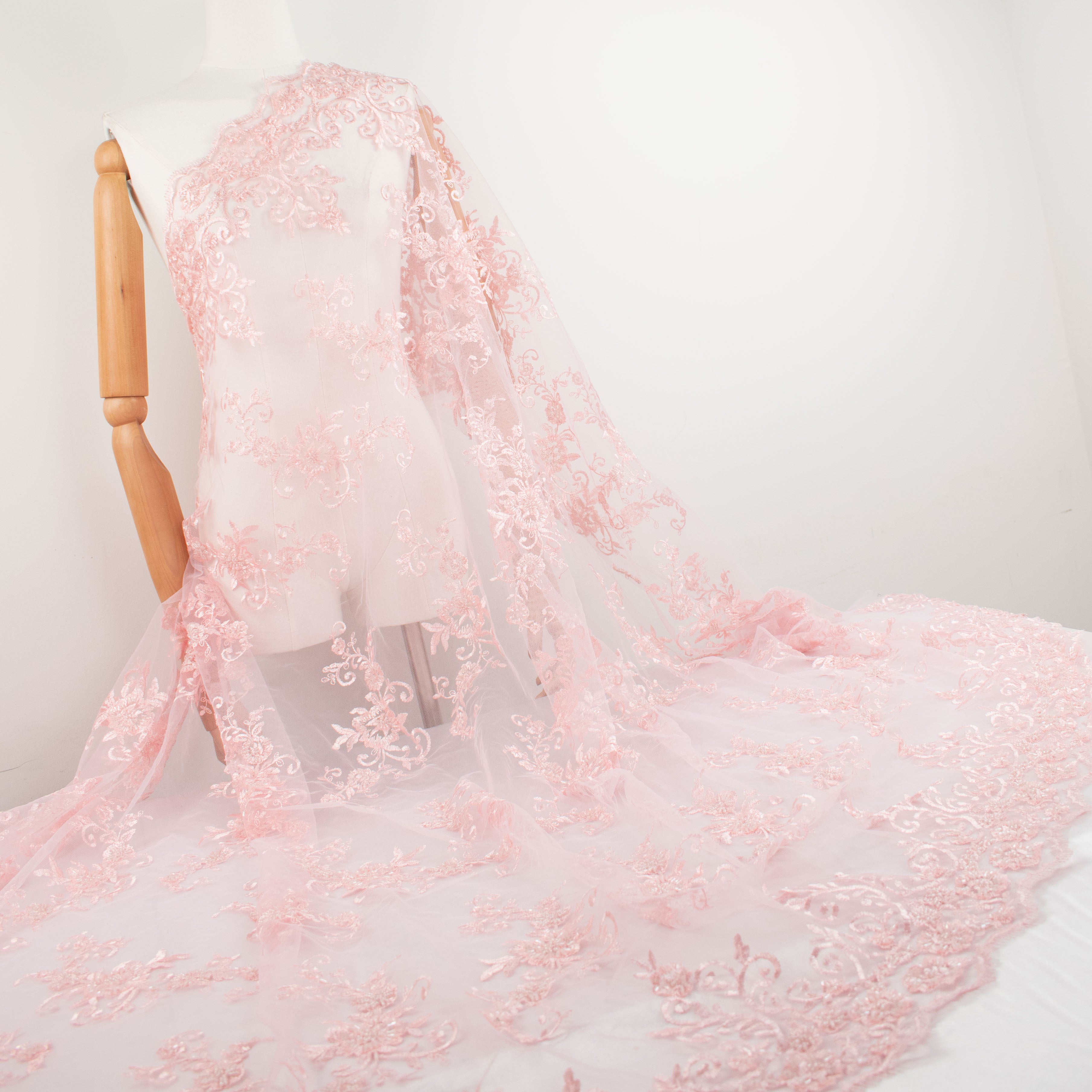 Beaded Embroidered Lace Baby Pink