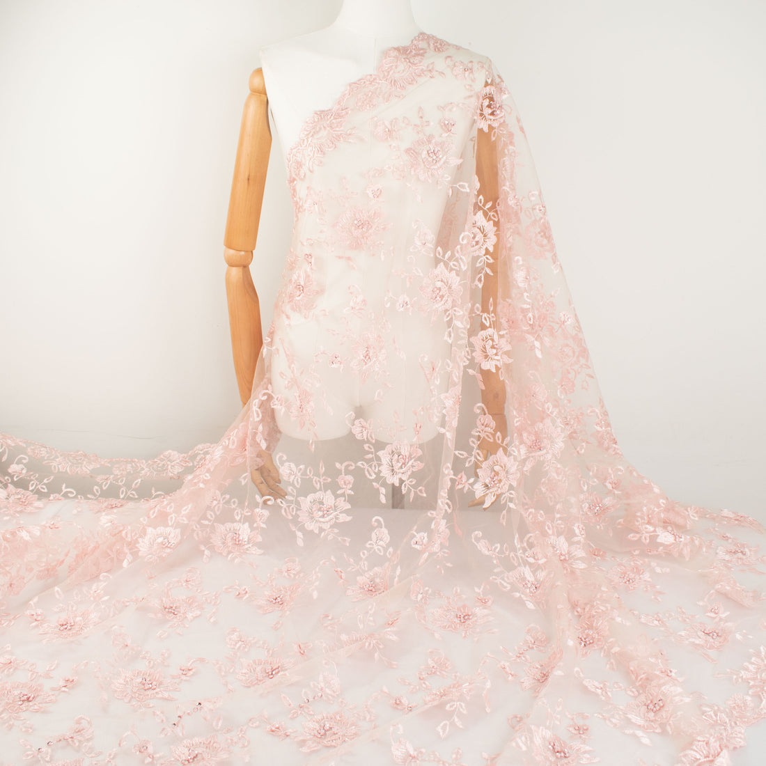 Beaded Embroidered Lace Design-2 Baby Pink