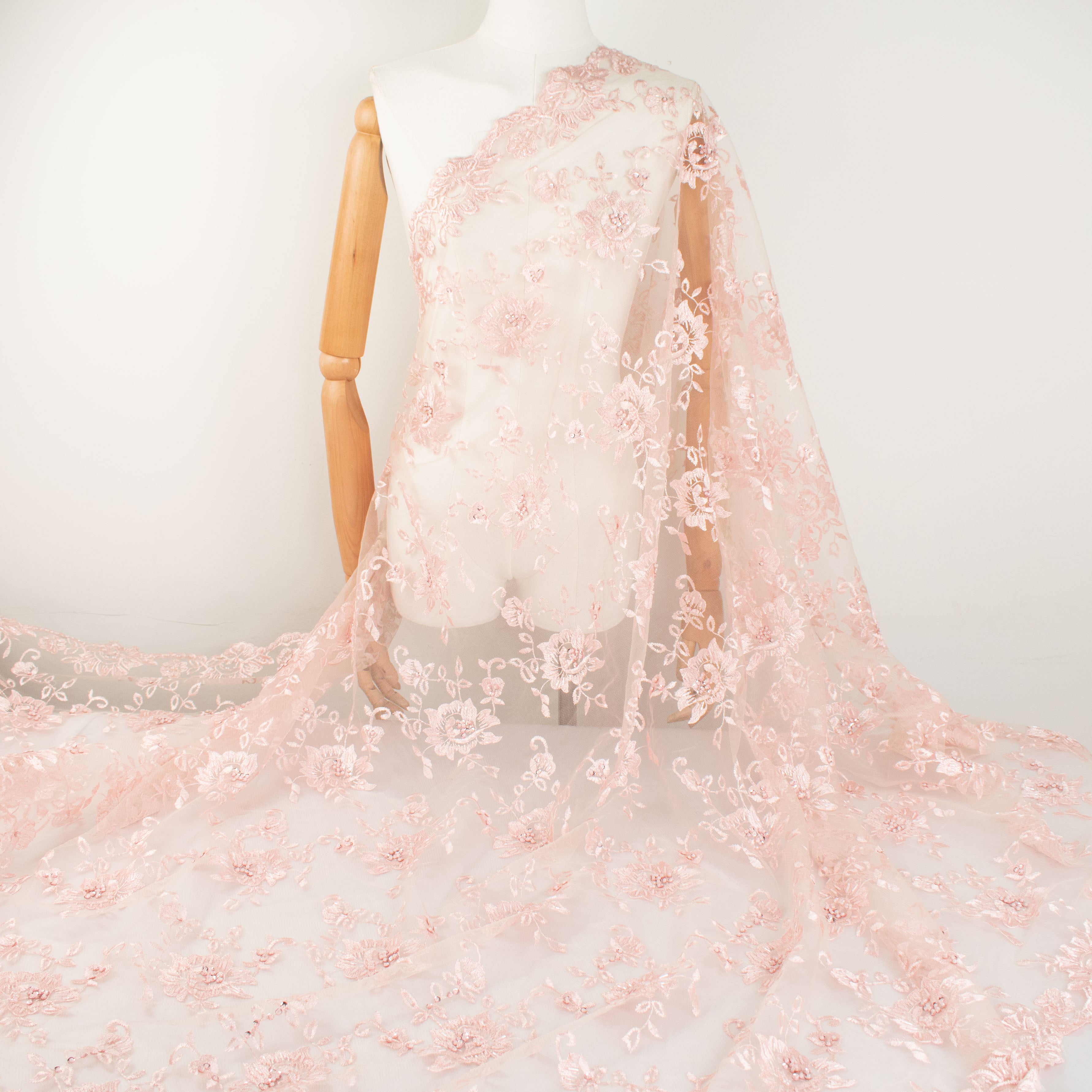 Beaded Embroidered Lace Design-2 Baby Pink