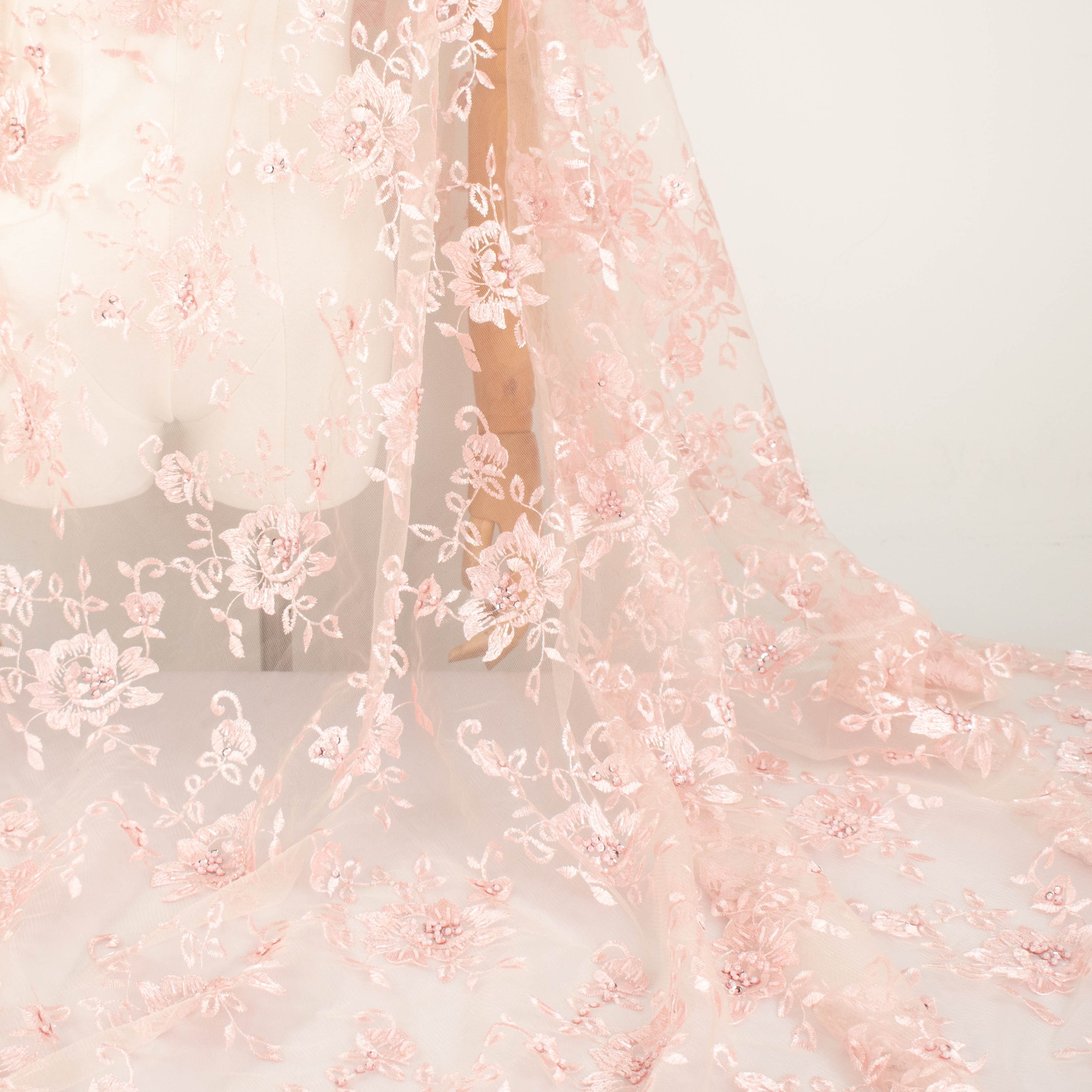 Beaded Embroidered Lace Design-2 Baby Pink