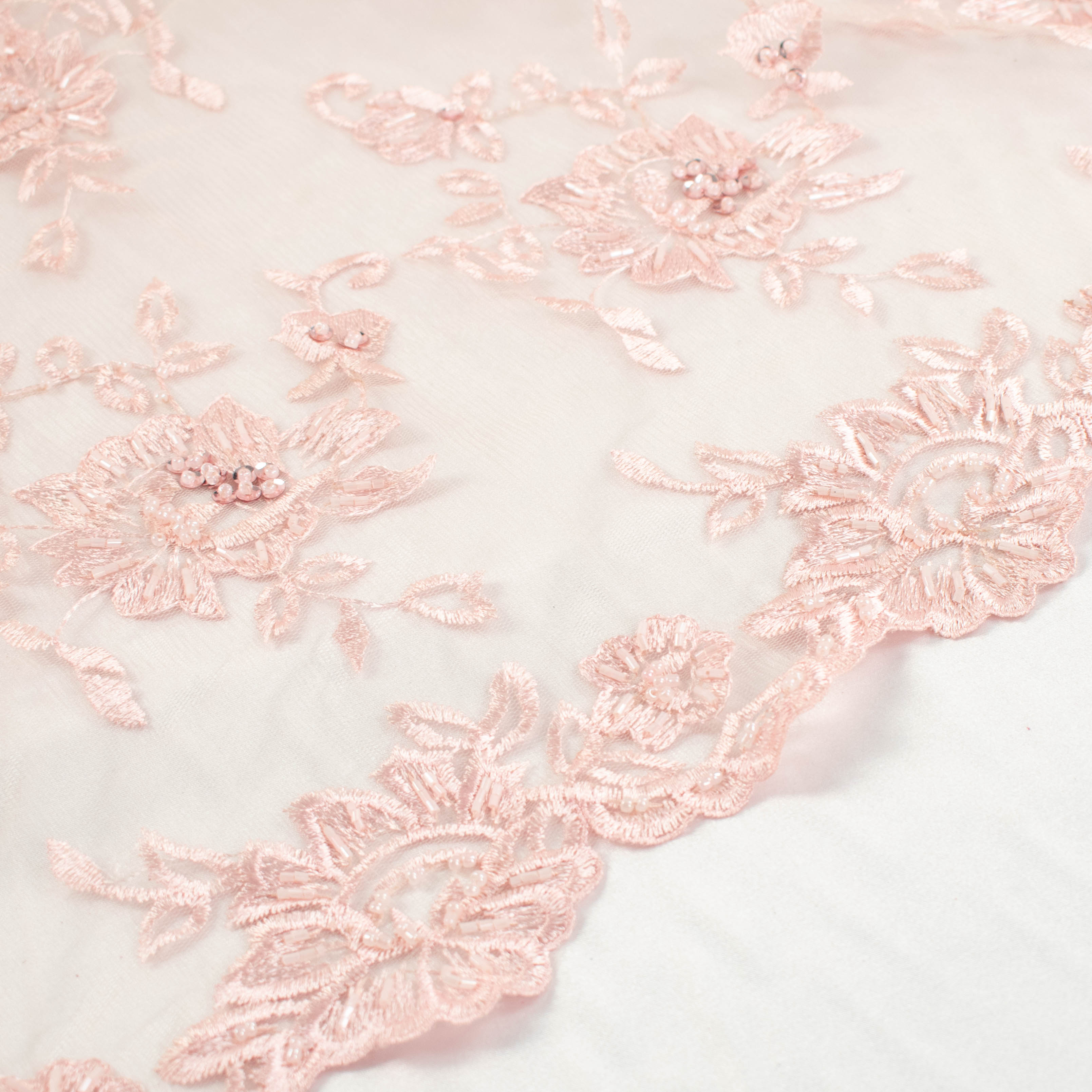 Beaded Embroidered Lace Design-2 Baby Pink