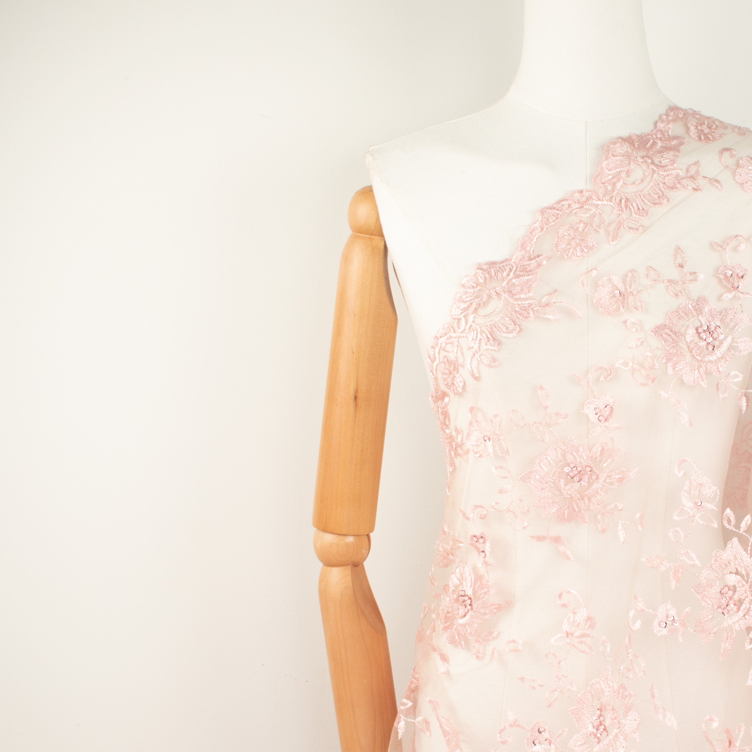 Beaded Embroidered Lace Design-2 Baby Pink