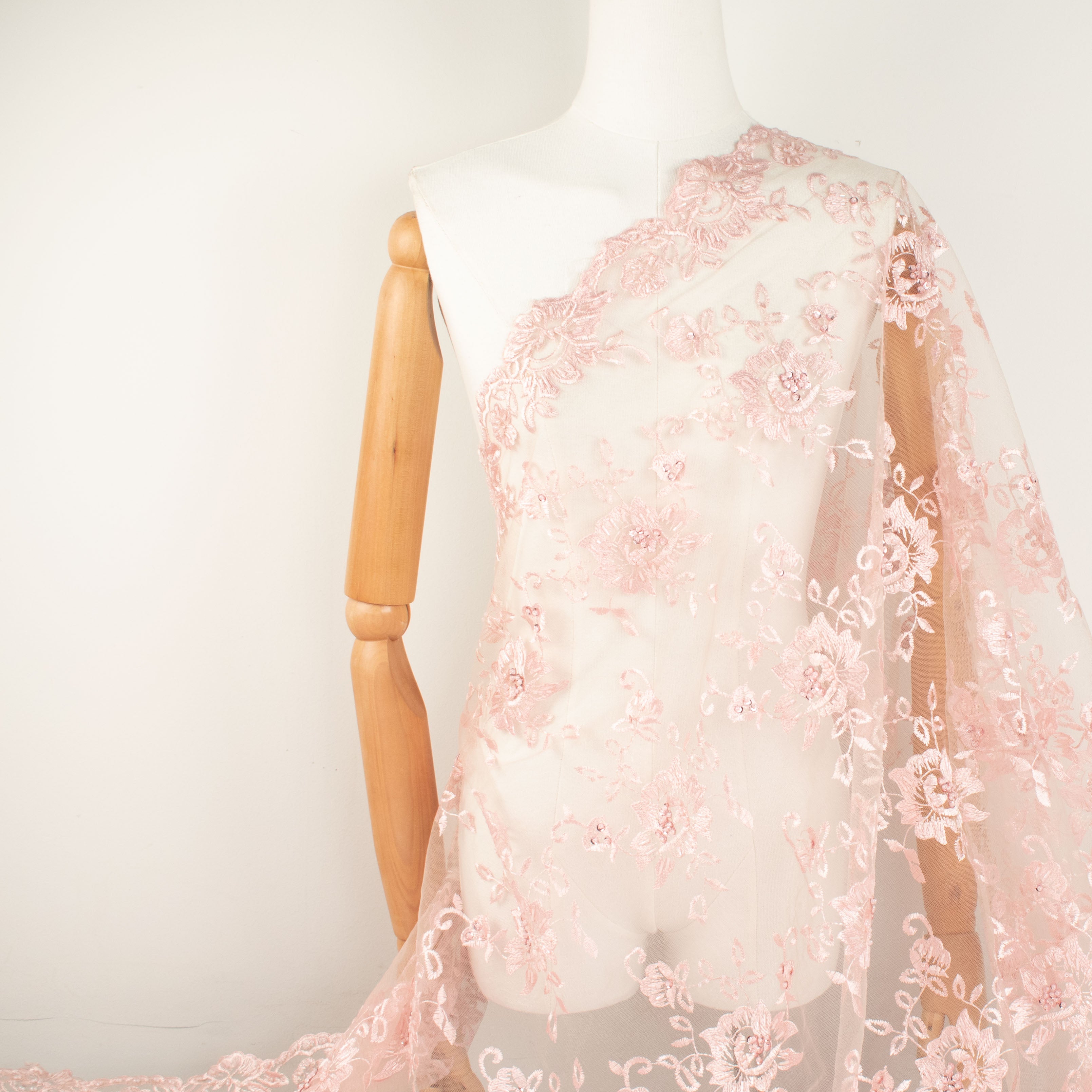 Beaded Embroidered Lace Design-2 Baby Pink