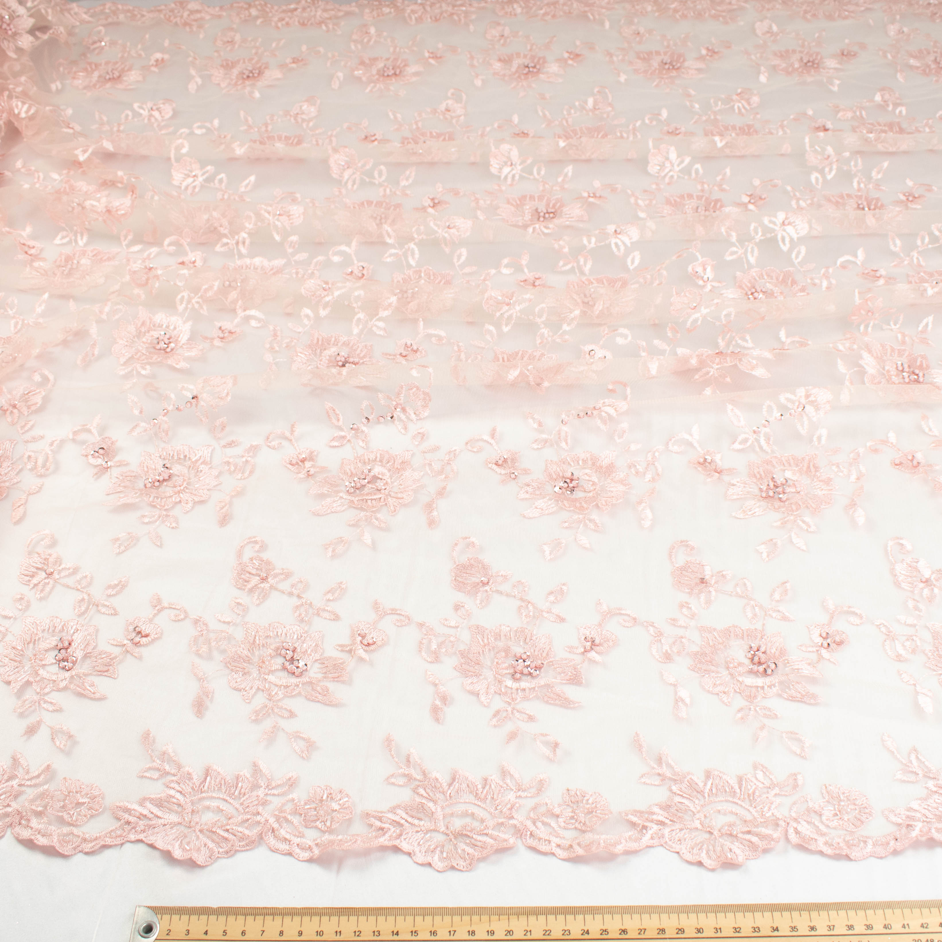 Beaded Embroidered Lace Design-2 Baby Pink