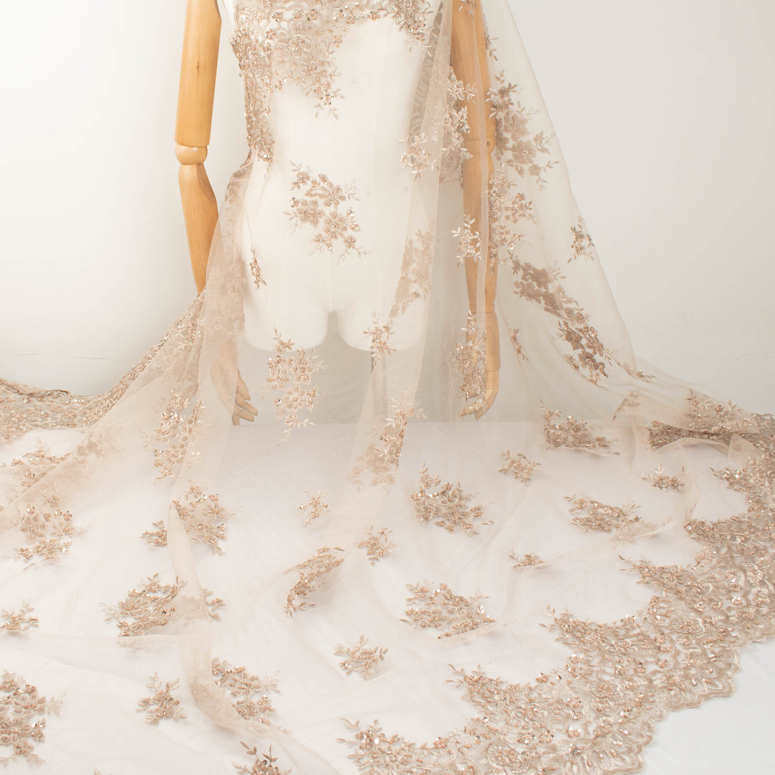 Heavy Beaded Sequin Embroidered Lace Beige
