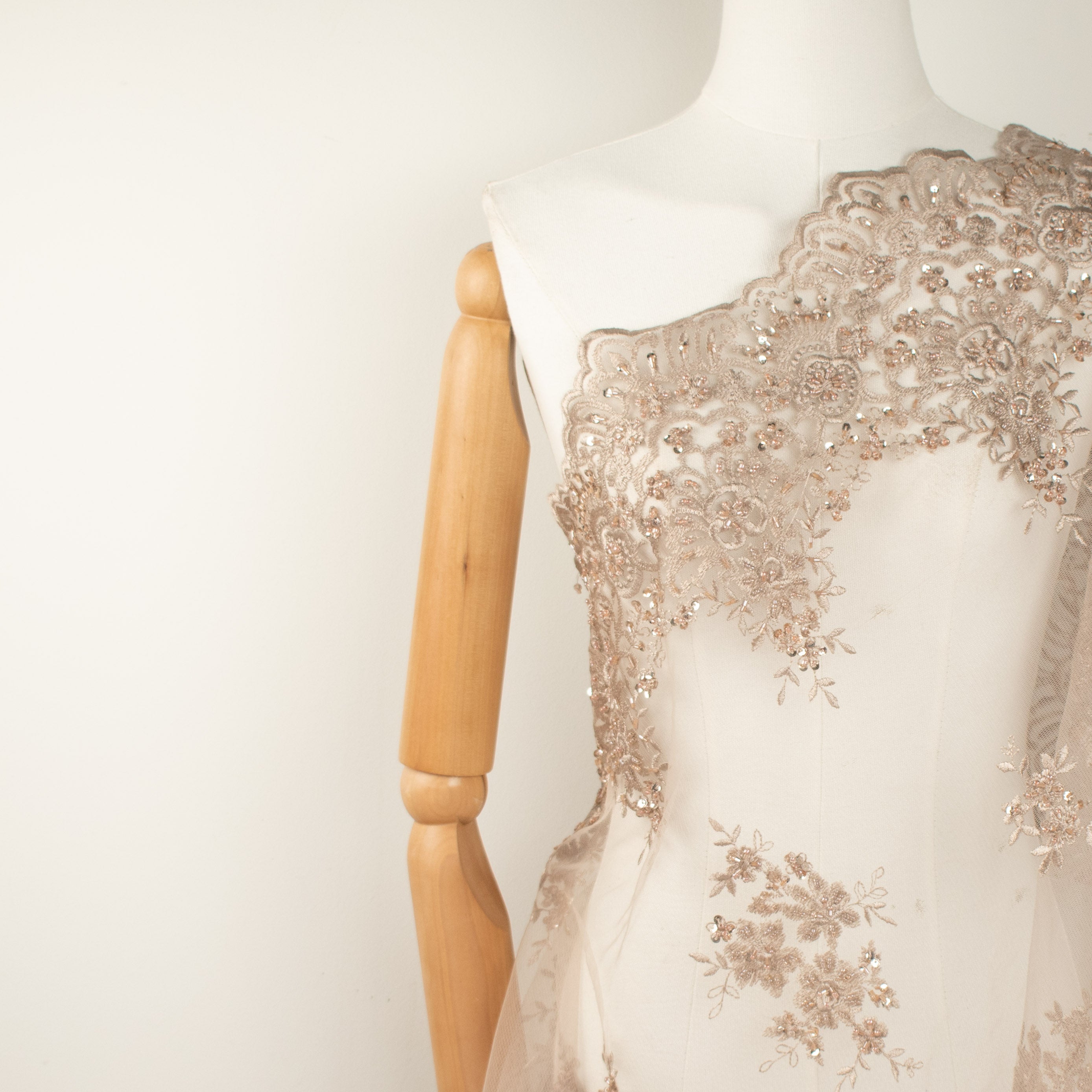 Heavy Beaded Sequin Embroidered Lace Beige