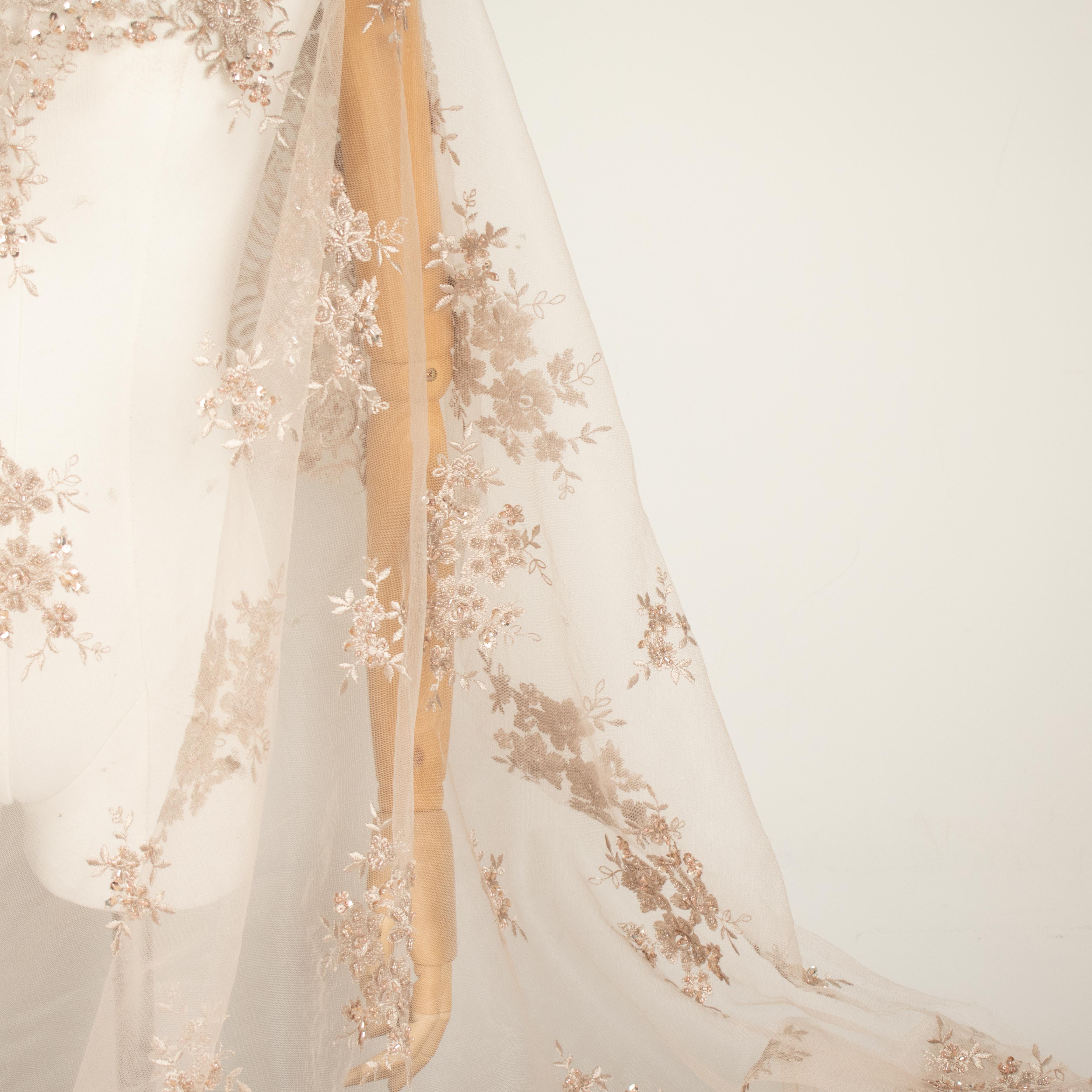 Heavy Beaded Sequin Embroidered Lace Beige