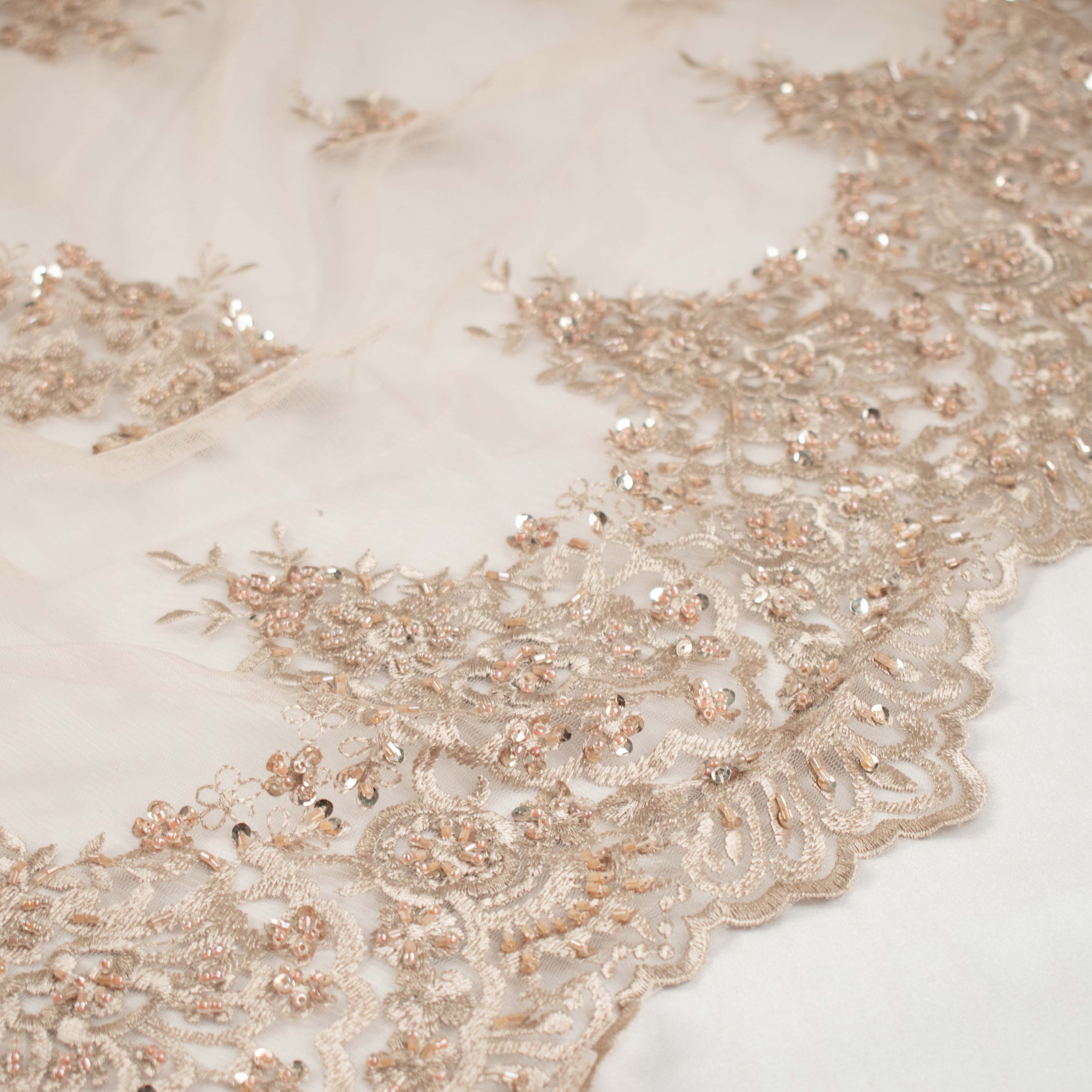 Heavy Beaded Sequin Embroidered Lace Beige
