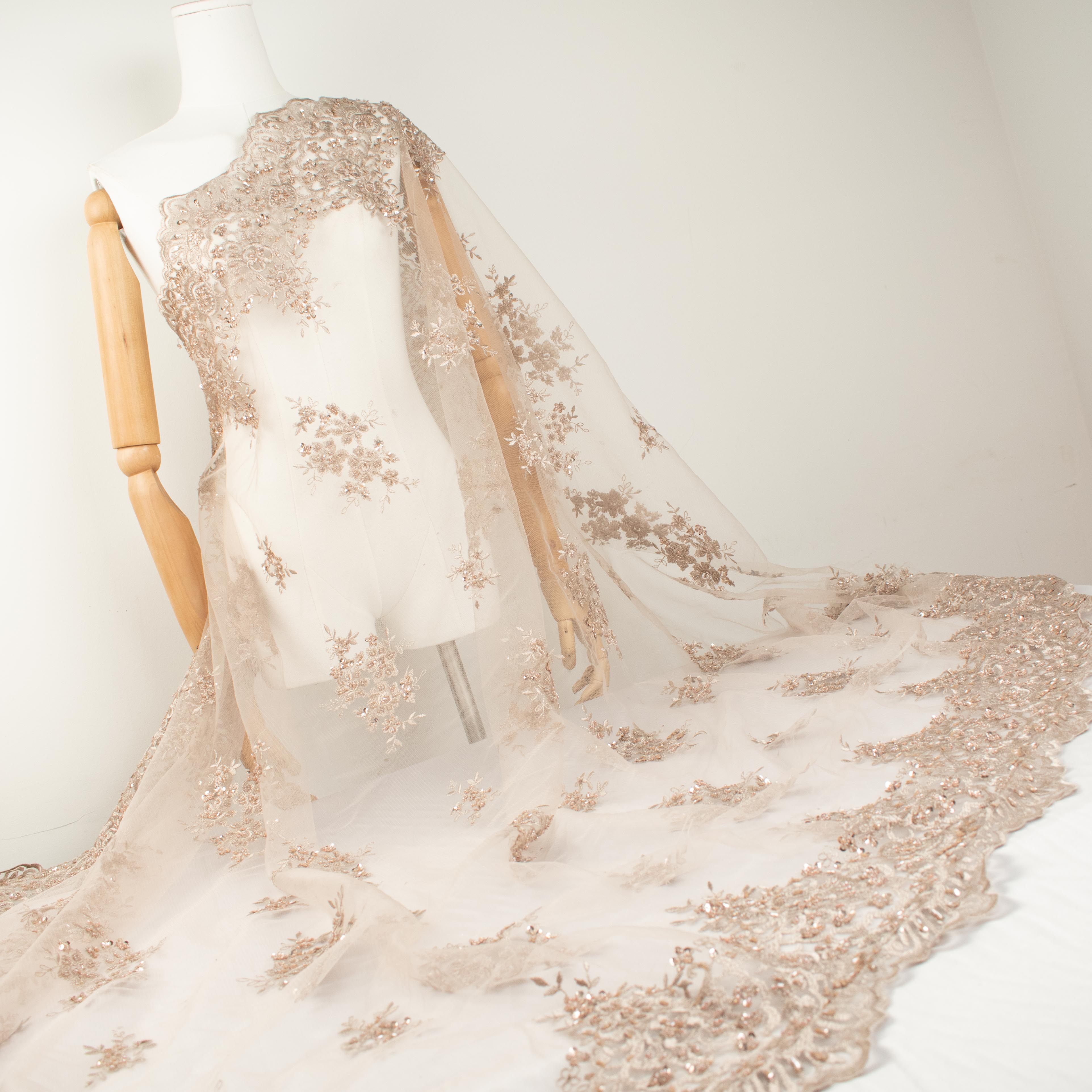 Heavy Beaded Sequin Embroidered Lace Beige