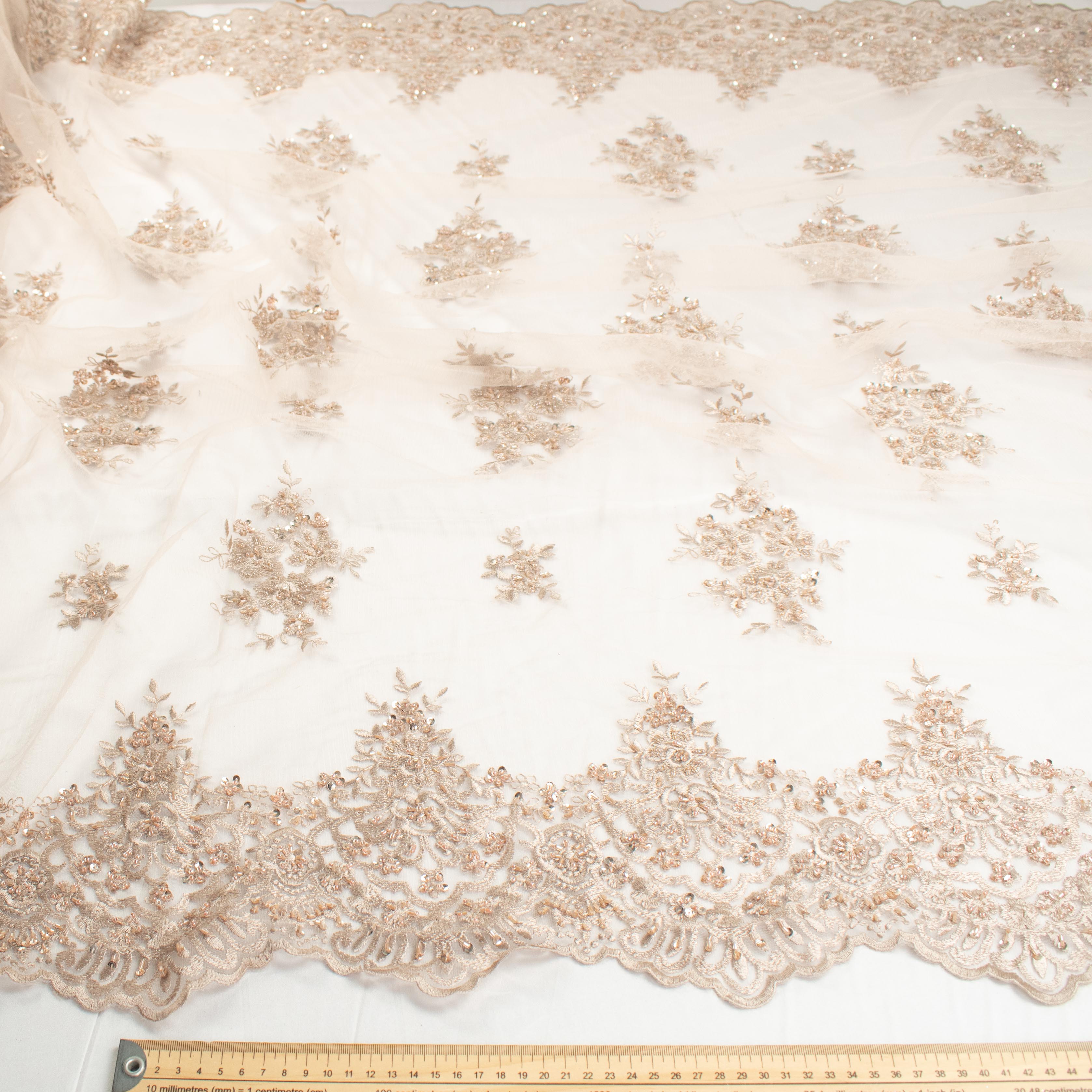 Heavy Beaded Sequin Embroidered Lace Beige