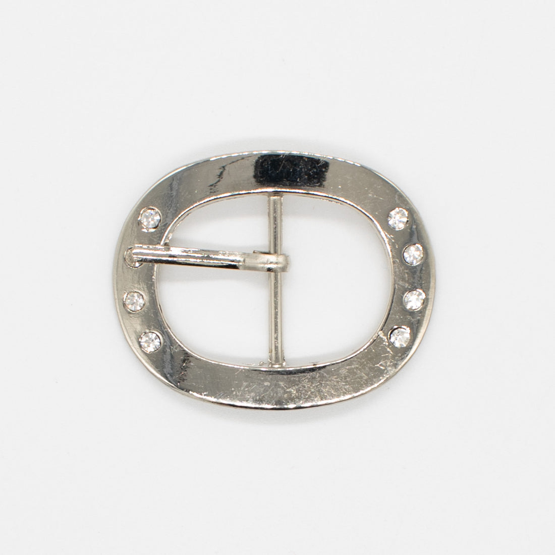 Metal & Diamante Belt Buckle Silver Round Design-6 50mm x 40mm