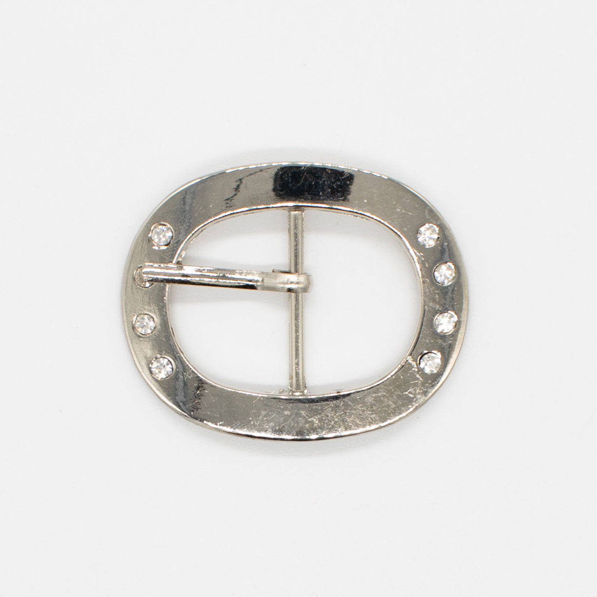 Metal & Diamante Belt Buckle Silver Round Design-6 50mm x 40mm