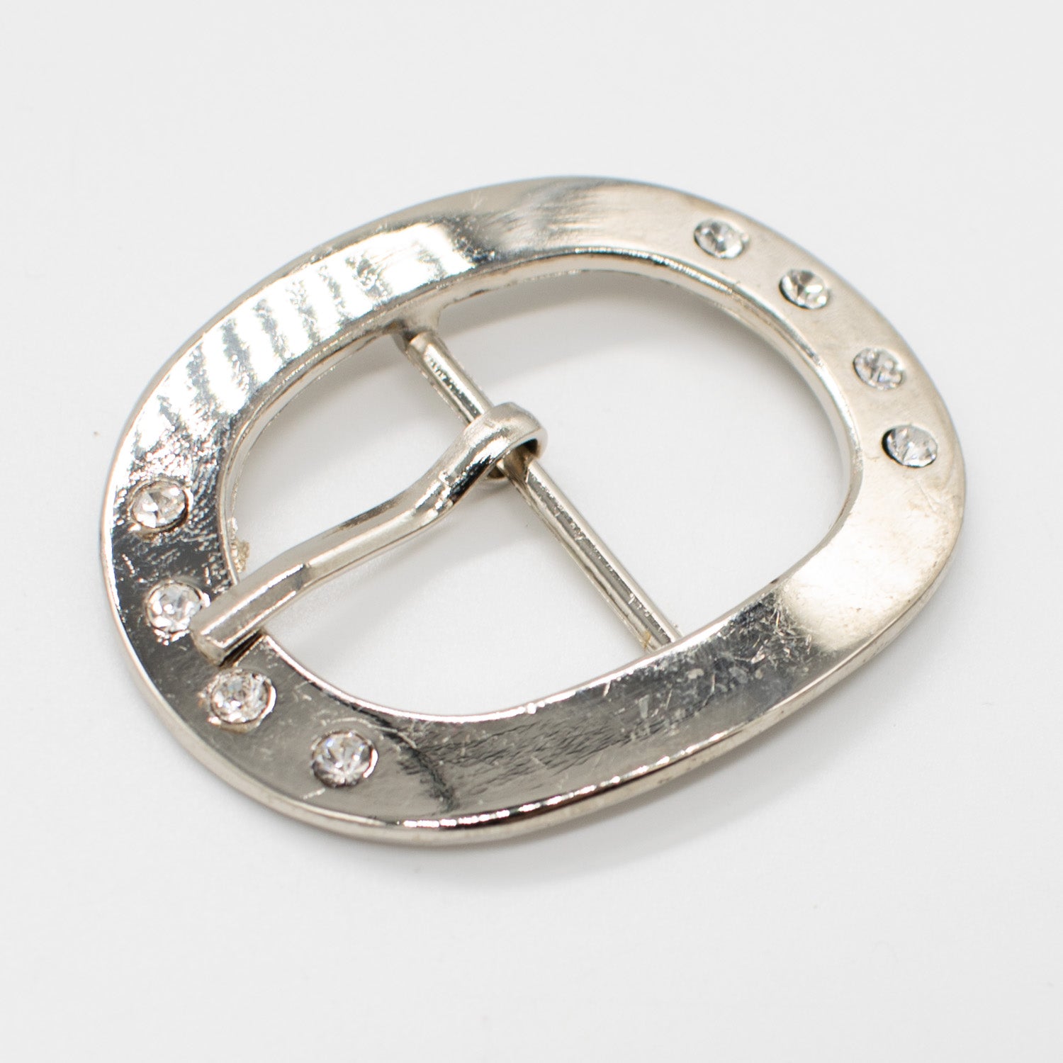 Metal & Diamante Belt Buckle Silver Round Design-6 50mm x 40mm