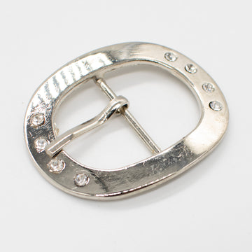 Metal & Diamante Belt Buckle Silver Round Design-6 50mm x 40mm