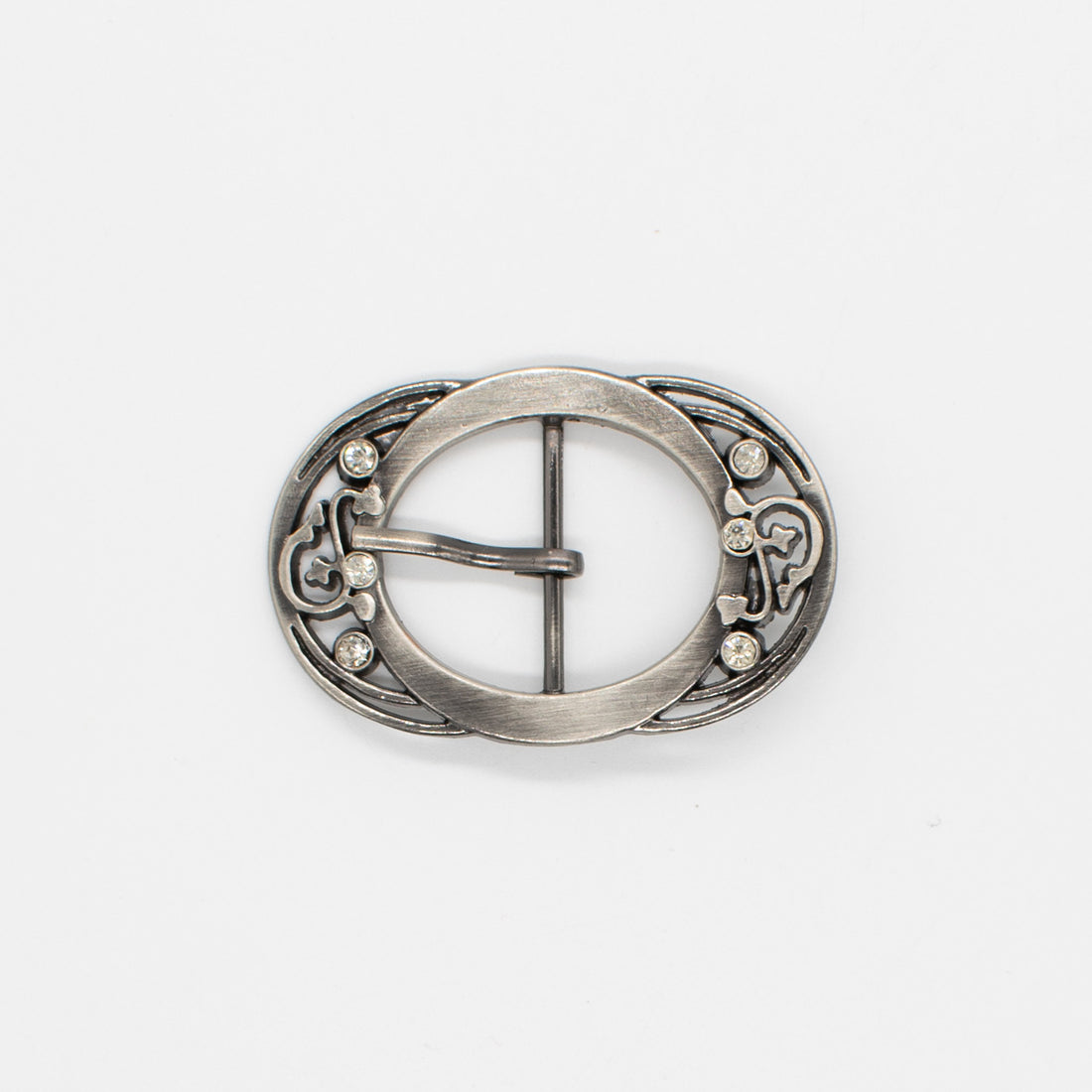 Metal & Diamante Belt Buckle Silver Design-3 65mm x 40mm