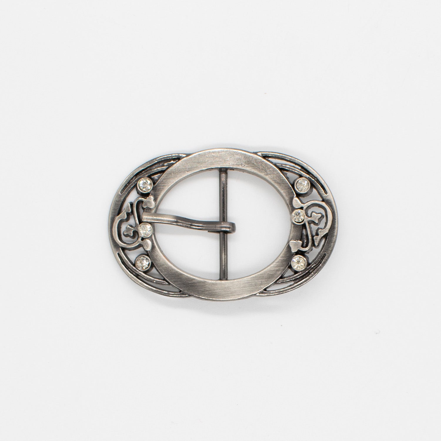 Metal & Diamante Belt Buckle Silver Design-3 65mm x 40mm