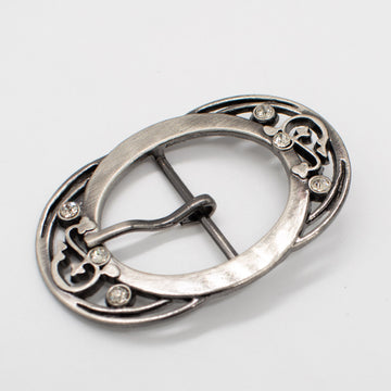 Metal & Diamante Belt Buckle Silver Design-3 65mm x 40mm
