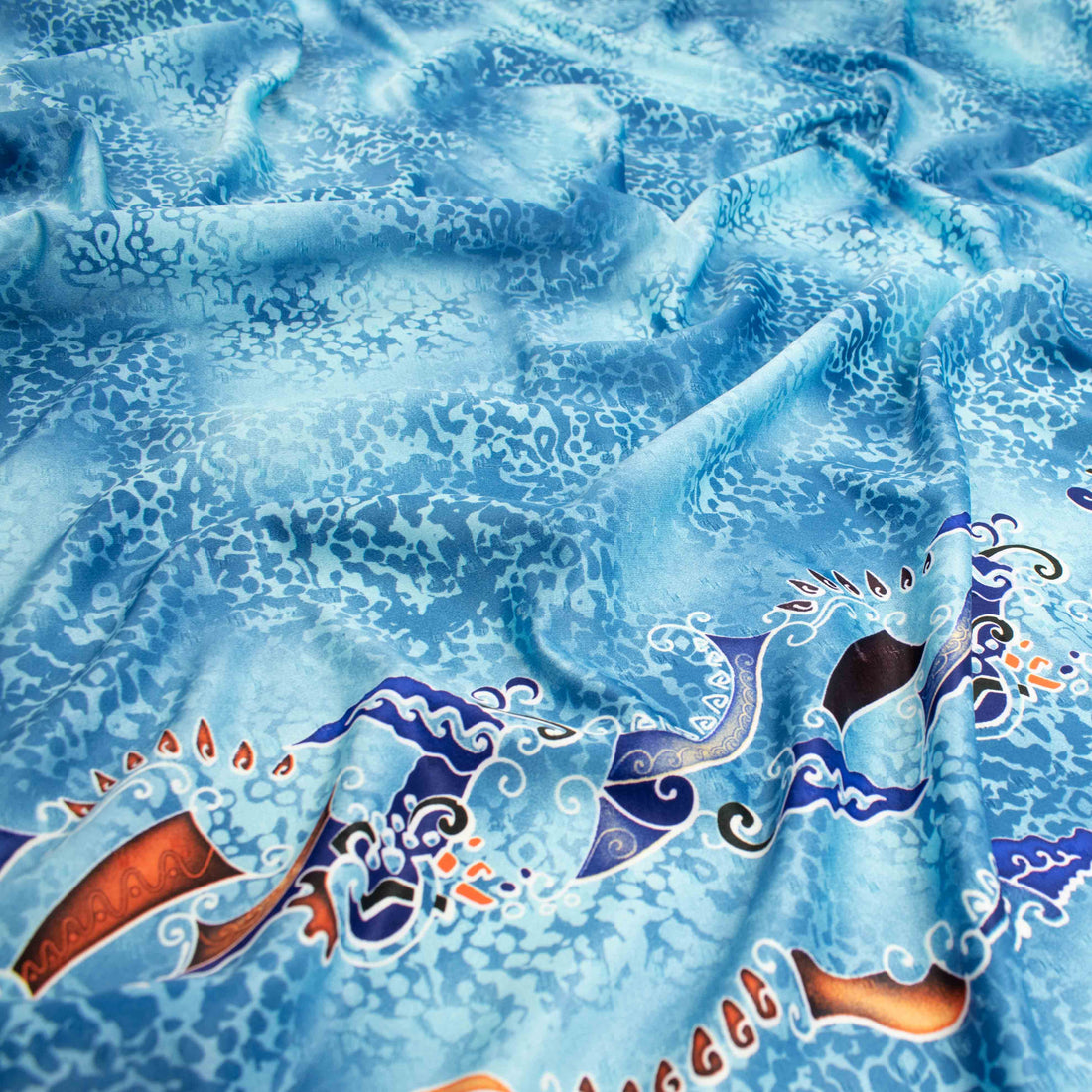 Printed Peach Satin Design-8 Blue Aztec Border Prints