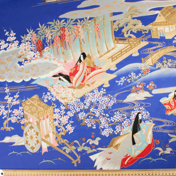 Japanese Ukiyoe Kimono Satin Prints Design-Royal Blue