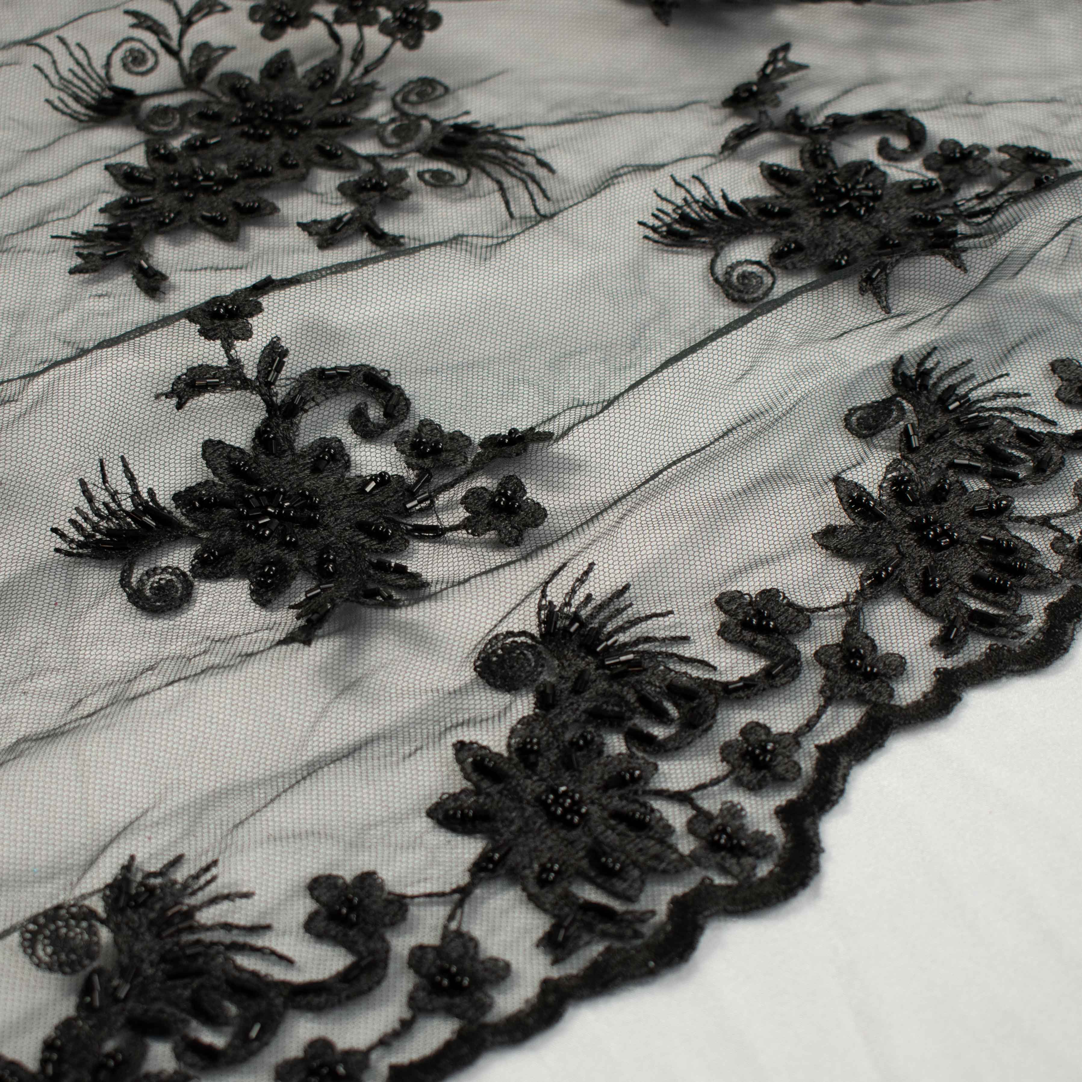 Beaded Embroidered Lace Black